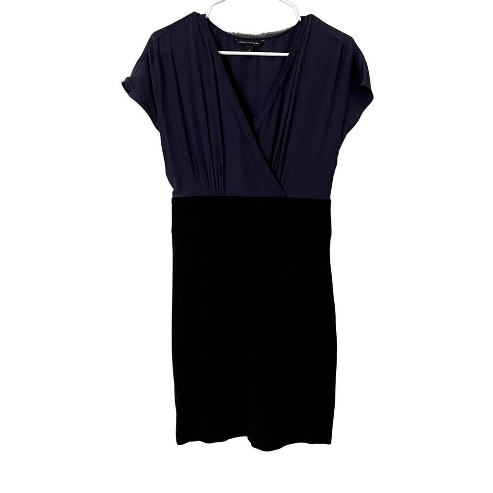 Banana Republic silk business casual blue and black short sleeved summer dress